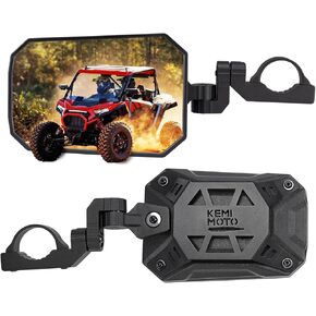مرايا جانبية KEMIMOTO UTV، مرآة واحدة لغرضين، عرض واسع 8 بوصة × 5.3 بوصة لشريط لف 1.65-2 بوصة متوافق مع Polaris RZR/Can Am X3/Pioneer/Talon/Teryx/CFMOTO متعدد التعديل بدون أدوات