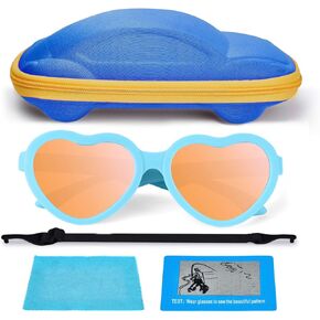 azuza Silicon Kids Sunglasses Unbreakable Polarized UV400 with Cute Car Case For Toddler Boys and Girls 5-12