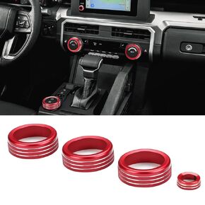 غطاء مقبض Auovo AC لعام 2024 2025 ملحقات Toyota Tacoma 2025 Toyota 4Runner مع شاشة 14 بوصة لمفتاح مكيف الهواء وزر وحدة التحكم المركزية وحلقات غطاء مقبض الصوت وراديو الصوت (أحمر، 4 قطع)