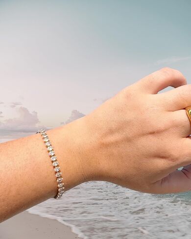 سوار تنس كلاسيكي مطلي بالذهب عيار 14 قيراط مكعب زركونيا للنساء، أساور ذهبية أنيقة عصرية للنساء مقاس 6.5-7.5 بوصة in Kuwait