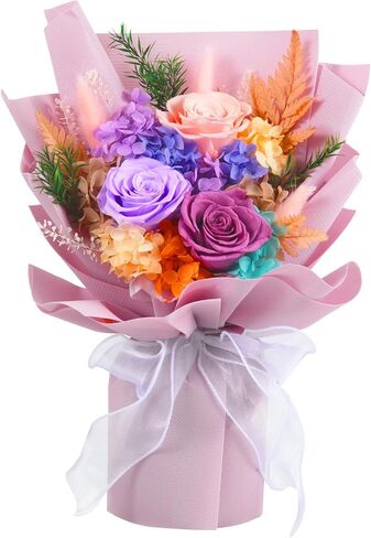 Flower Bouquet Natural Real Roses and Anthurium, Hand Made Preserved Flowers Bouquet,Gift for Valentine’s Day,Mother’s Day,Anniversary,Birthday,Home Decorations for Vase Arrangement (Pink) in Kuwait