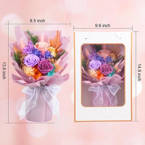 Flower Bouquet Natural Real Roses and Anthurium, Hand Made Preserved Flowers Bouquet,Gift for Valentine’s Day,Mother’s Day,Anniversary,Birthday,Home Decorations for Vase Arrangement (Pink) in Kuwait
