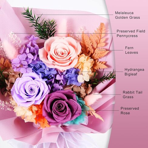 Flower Bouquet Natural Real Roses and Anthurium, Hand Made Preserved Flowers Bouquet,Gift for Valentine’s Day,Mother’s Day,Anniversary,Birthday,Home Decorations for Vase Arrangement (Pink) in Kuwait