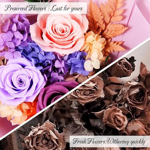 Flower Bouquet Natural Real Roses and Anthurium, Hand Made Preserved Flowers Bouquet,Gift for Valentine’s Day,Mother’s Day,Anniversary,Birthday,Home Decorations for Vase Arrangement (Pink) in Kuwait