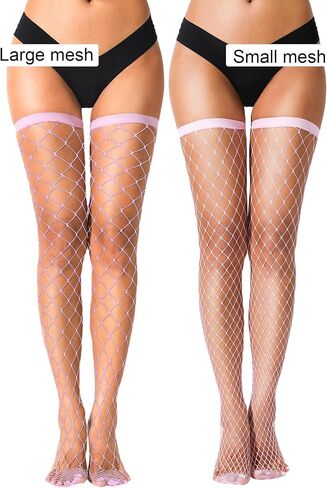 2 Pairs White Fishnet Thigh High Stockings White Over the Knee Pantyhose for Women Fish Nets Socks in Kuwait
