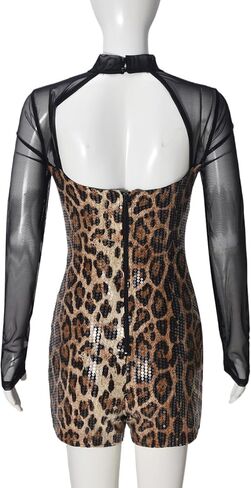 Short Jumpsuit for Women Long Sleeves Sequins Romper Fashion Active Wear Bodycon Overalls Fall in Kuwait