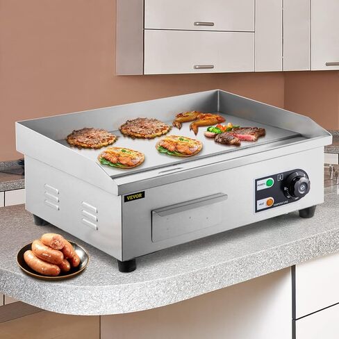 VEVOR 30" Commercial Electric Griddle 3000W Electric Countertop Griddle Non-Stick Restaurant 110V Teppanyaki Flat Top Grill Stainless Steel Adjustable Temperature Control 122°F-572°F (NO PLUG) in Kuwait
