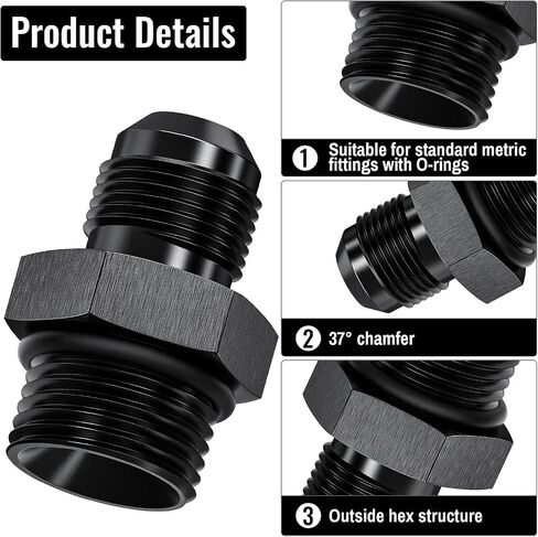 2Pcs 6AN Male to M14 x 1.5mm Male Swivel Flare Metric Fitting Adapter, Black Straight Hard Aluminum Hex Anodized Connector, Automotive Accessories Suitable for Vehicle Fuel Oil Line Modification in Kuwait