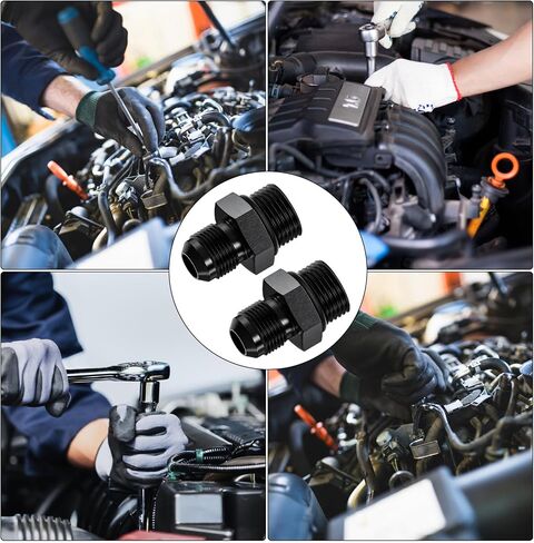 2Pcs 6AN Male to M14 x 1.5mm Male Swivel Flare Metric Fitting Adapter, Black Straight Hard Aluminum Hex Anodized Connector, Automotive Accessories Suitable for Vehicle Fuel Oil Line Modification in Kuwait