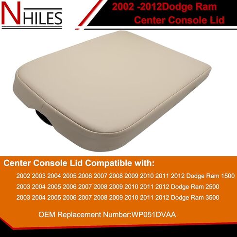 Center Console Lid Compatible with 2002 2003 2004 2005 2006 2007 2008 2009 2010 2011 2012 Dodge Ram Armrest Bin Cover Replacement Part # WP051DVAA 1QA10BD3AA in Kuwait