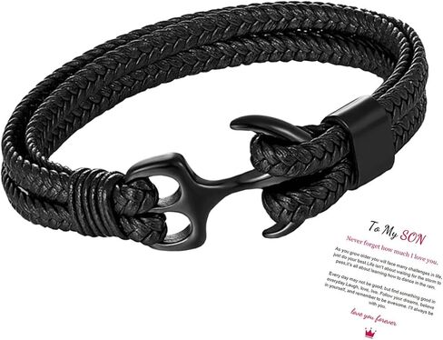 Personalized Son's Infinity Knot Bracelet Gift, To My Son/Grandson Stainless Steel Infinity Knot Leather Engraved with Love You Forever Bracelet Forever Linked Together Jewelry for Birthday Christmas in Kuwait