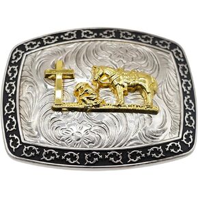 Praying Cowboy Cross Religious Faith Large Huge Rodeo Western Gold Tone Belt Buckle