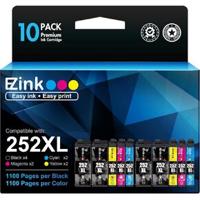 حبر E-Z (استبدال خراطيش الحبر المعاد تصنيعها TM لحزمة التحرير والسرد Epson 252XL 252 XL للاستخدام مع Workforce WF-7110 WF-7710 WF-7720 WF-3640 WF-3620 (4 أسود كبير، 2 سماوي 2 أرجواني 2 أصفر)