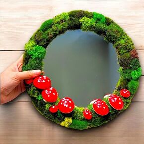 Lidy Mushroom Mirror Preserved Moss Decor - 11'' Handcrafted Decorative Mirror for Cottagecore Bedroom - Mushroom Decorations for Christmas & Nature Decor Lovers Gifts - Fairy Wall Decor Living Room