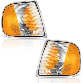 Headlights Assembly For 1997-2003 F150 / 1997-2002 Ford Expedition / 1998-1999 F250 Selected Models, Replacement Headlamp+Corner Parking Turn Signal Marker Light with 9007 Bulbs