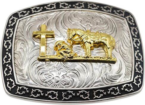 Praying Cowboy Cross Religious Faith Large Huge Rodeo Western Gold Tone Belt Buckle in Saudi Arabia