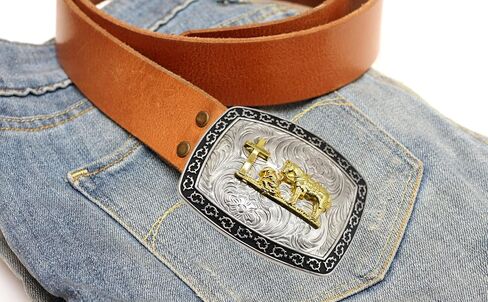 Praying Cowboy Cross Religious Faith Large Huge Rodeo Western Gold Tone Belt Buckle in Saudi Arabia