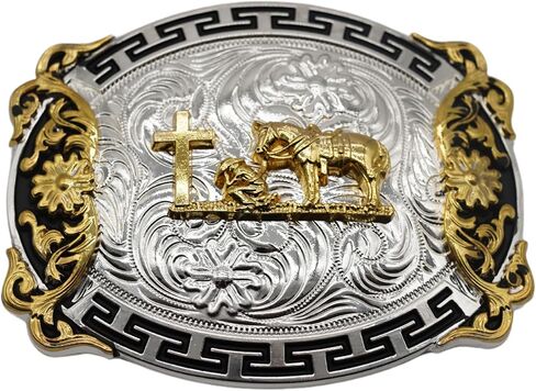 Praying Cowboy Cross Religious Faith Large Huge Rodeo Western Gold Tone Belt Buckle in Saudi Arabia