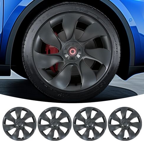 يضيء Hubcaps غطاء مركز العجلة لملحقات Tesla Model Y، 4 قطع متوافقة مع أغطية العجلات النموذجية Y مقاس 19 بوصة، أغطية محور ABS تصميم متماثل غطاء حماية حافة على شكل توربين إعصار in Saudi Arabia
