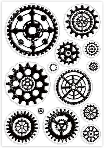 GLOBLELAND Mechanical Gears Clear Stamp Steampunk Silicone Clear Stamps Vintage Rubber Stamps for Scrapbook Photo Album DIY Card Hand Account Making 4.7 x 7.9 Inch in Kuwait