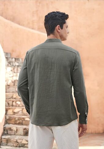 Enlision Mens Cotton Linen Henley Shirts Casual Long Sleeve Summer Beach Shirt Hawaii Hippie Button Down T-Shirt for Men in Kuwait