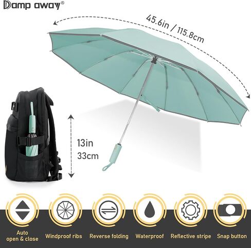 Damp away compact travel umbrella, portable reverse folding car umbrella, large windproof and waterproof inverted umbrella, automatic, 10 ribs in Saudi Arabia