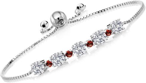 سوار تنس من الفضة الإسترليني عيار 925 من Gem Stone King، سوار التنس للنساء من الفضة الإسترليني Mystic Topaz العقيق الأحمر (8.00 Cttw، قابل للتعديل بالكامل حتى 9 بوصة) in Kuwait
