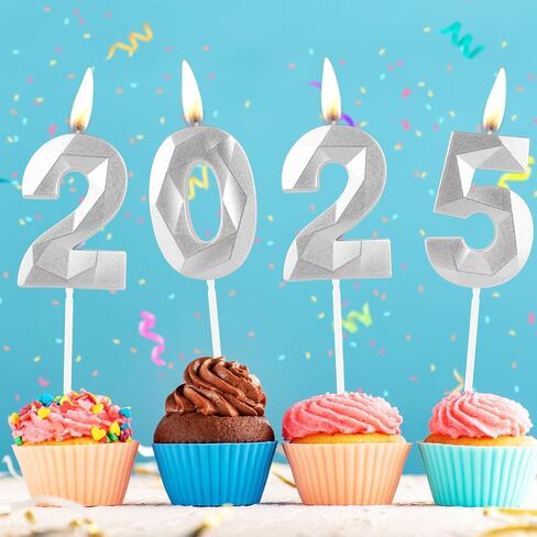 شموع ذهبية ثلاثية الأبعاد رقم 2025، 2025 شموع، شموع ذهبية سعيدة للعام الجديد لتزيين الكيك، أعلى الكعكة للرجال والنساء 2025 ديكورات حفلات التخرج وحفلات رأس السنة الجديدة وديكورات الاحتفال بالذكرى السنوية in Kuwait