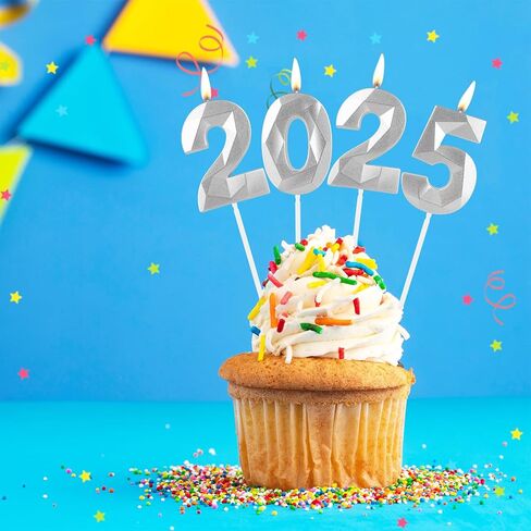 شموع ذهبية ثلاثية الأبعاد رقم 2025، 2025 شموع، شموع ذهبية سعيدة للعام الجديد لتزيين الكيك، أعلى الكعكة للرجال والنساء 2025 ديكورات حفلات التخرج وحفلات رأس السنة الجديدة وديكورات الاحتفال بالذكرى السنوية in Kuwait