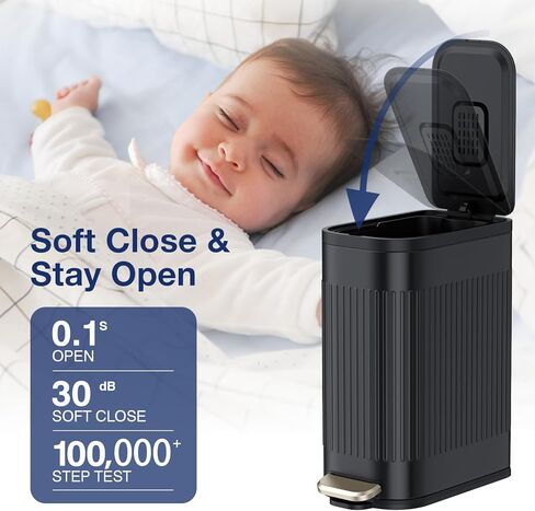 BETHEBEST 4 Gallon/15 Liter Trash Can with Soft Close Lid,Stainless Steel Trash Can with Removable Wastebasket, Rectangular Garbage Can for Bathroom,Kitchen,Office,Black in Kuwait