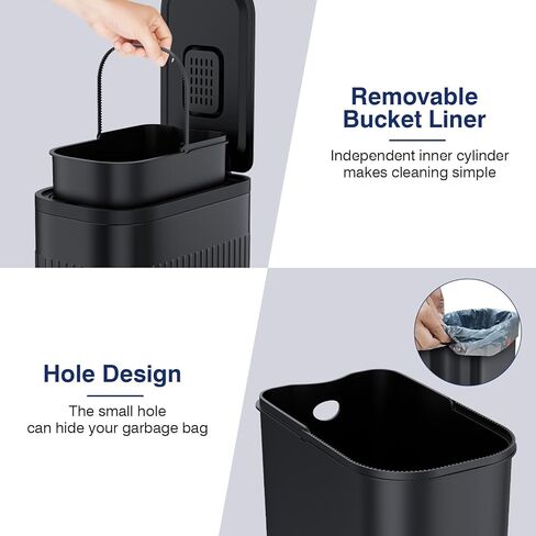 BETHEBEST 4 Gallon/15 Liter Trash Can with Soft Close Lid,Stainless Steel Trash Can with Removable Wastebasket, Rectangular Garbage Can for Bathroom,Kitchen,Office,Black in Kuwait