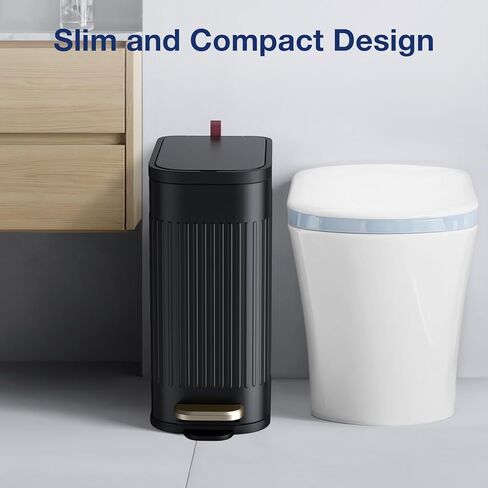 BETHEBEST 4 Gallon/15 Liter Trash Can with Soft Close Lid,Stainless Steel Trash Can with Removable Wastebasket, Rectangular Garbage Can for Bathroom,Kitchen,Office,Black in Kuwait