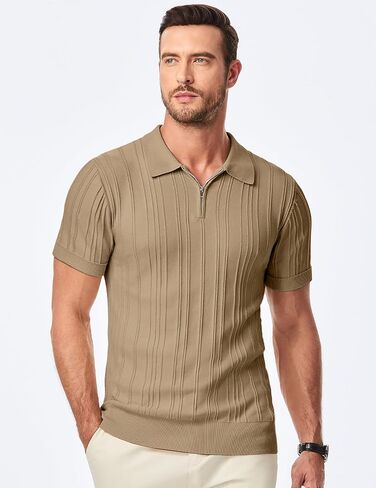 تي شيرت بولو رجالي كاجوال من JMIERR بأكمام قصيرة وملاءمة كلاسيكية وقمصان جولف مع سحاب in Kuwait
