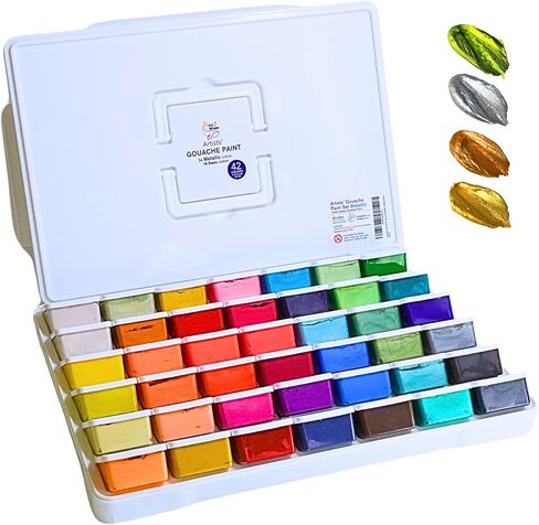 مجموعة ألوان جواش 42 لونًا، 50 مل، أكواب 1.7 أونصة سائلة مع أغطية في حقيبة حمل، مجموعة ألوان مائية للرسم على القماش والورق والخشب - لوازم فنية للبالغين والطلاب والأطفال in Kuwait