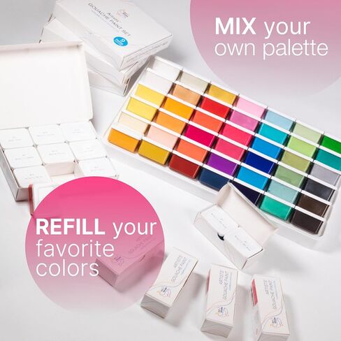 مجموعة ألوان جواش 42 لونًا، 50 مل، أكواب 1.7 أونصة سائلة مع أغطية في حقيبة حمل، مجموعة ألوان مائية للرسم على القماش والورق والخشب - لوازم فنية للبالغين والطلاب والأطفال in Kuwait