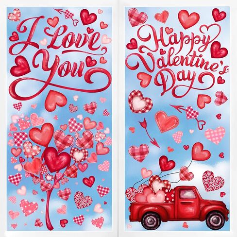 6 Sheet Valentine’s Day Window Sticker Decorations Double-Sided Heart Window Clings Removable Reusable Valentine’s Day Window Cling Decals for Home Wedding Anniversary Party Decors in Kuwait