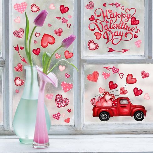6 Sheet Valentine’s Day Window Sticker Decorations Double-Sided Heart Window Clings Removable Reusable Valentine’s Day Window Cling Decals for Home Wedding Anniversary Party Decors in Kuwait
