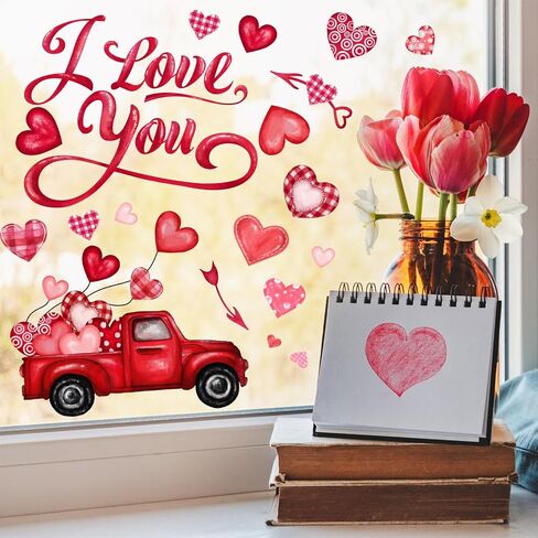 6 Sheet Valentine’s Day Window Sticker Decorations Double-Sided Heart Window Clings Removable Reusable Valentine’s Day Window Cling Decals for Home Wedding Anniversary Party Decors in Kuwait