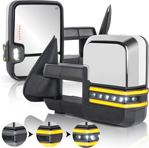 Pair Black Power Fold Towing Mirrors Compatible with 07-13 GMC Serria Yukon Chevy Silverado Suburban Tahoe w/Turn Light,Control Switch, Backup Lamp in Kuwait