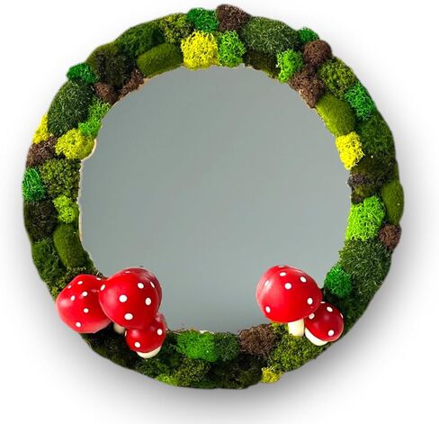 Lidy Mushroom Mirror Preserved Moss Decor - 11'' Handcrafted Decorative Mirror for Cottagecore Bedroom - Mushroom Decorations for Christmas & Nature Decor Lovers Gifts - Fairy Wall Decor Living Room in Saudi Arabia