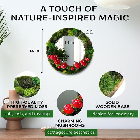 Lidy Mushroom Mirror Preserved Moss Decor - 11'' Handcrafted Decorative Mirror for Cottagecore Bedroom - Mushroom Decorations for Christmas & Nature Decor Lovers Gifts - Fairy Wall Decor Living Room in Saudi Arabia