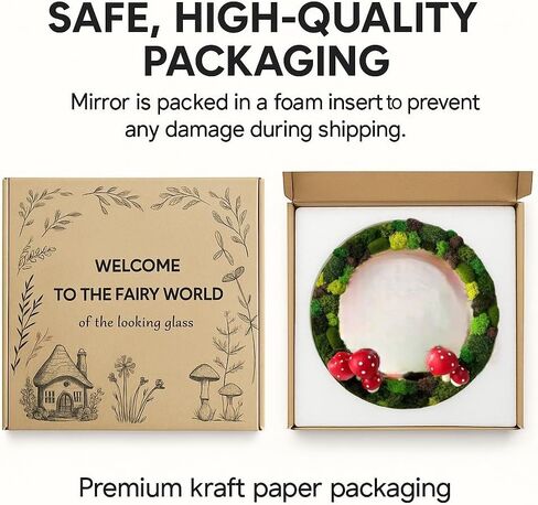Lidy Mushroom Mirror Preserved Moss Decor - 11'' Handcrafted Decorative Mirror for Cottagecore Bedroom - Mushroom Decorations for Christmas & Nature Decor Lovers Gifts - Fairy Wall Decor Living Room in Saudi Arabia