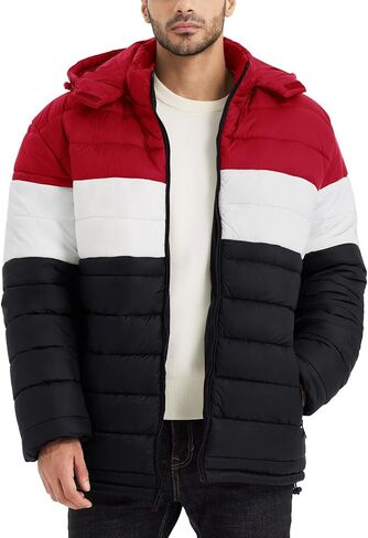 BEST SOUTH Men's Winter Puffer Jacket Hooded Puffy Fleece Warm Lightweight Coat Outerwear Cold Weather Inkling Blue XX-Large in Saudi Arabia