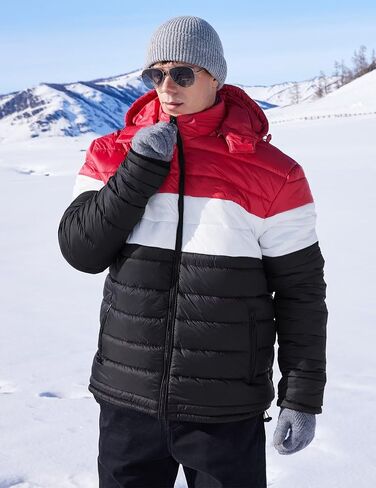 BEST SOUTH Men's Winter Puffer Jacket Hooded Puffy Fleece Warm Lightweight Coat Outerwear Cold Weather Inkling Blue XX-Large in Saudi Arabia