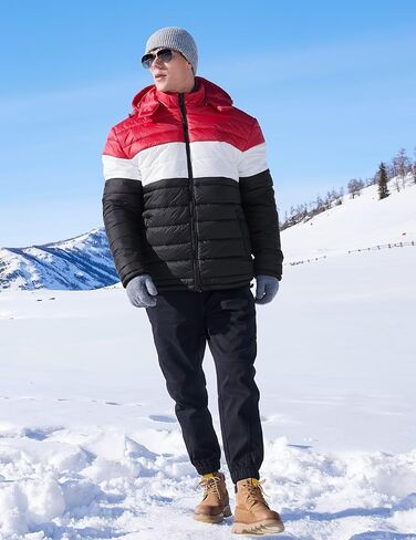 BEST SOUTH Men's Winter Puffer Jacket Hooded Puffy Fleece Warm Lightweight Coat Outerwear Cold Weather Inkling Blue XX-Large in Saudi Arabia