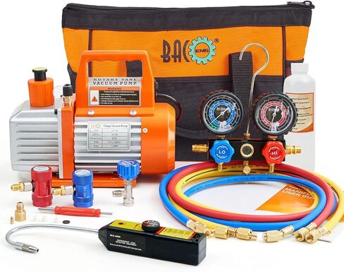 BACOENG R1234yf AC Vacuum Pump and Gauge Set, 4 CFM HVAC Vacuum Pump and Manifold Gauge Set with Leak Detector for R1234yf Refrigerant, with Can Tap and Quick Couplers in Kuwait