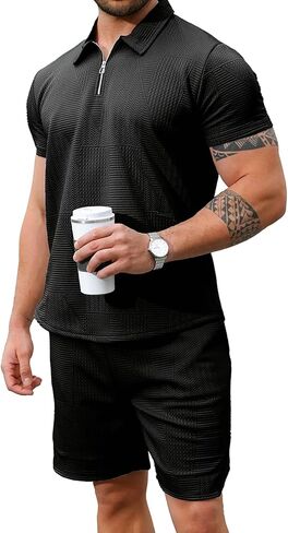 GYMELITE قميص بولو رجالي مجموعات قصيرة الأكمام رياضية 2 قطعة ملابس الصيف البريدي موضة بولو البدلة عادية تجريب قميص مجموعة in Kuwait