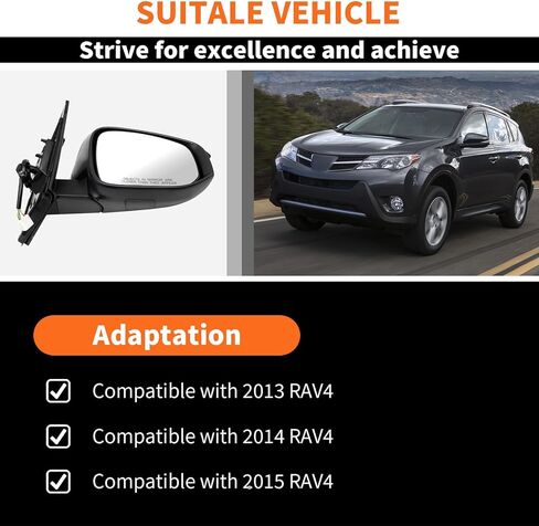 Right Passenger Side Mirror Assembly Compatible with RAV-Four 2013-2015 Textured Black Side Door Mirror with Power Adjustment Rearview Mirror Replace 87910-42B70 (3Pins Black) in Kuwait