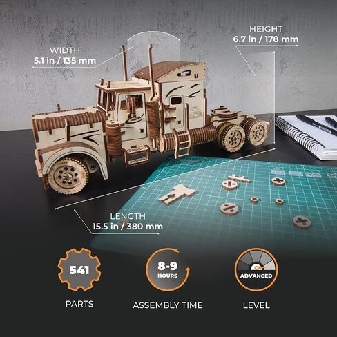 UGEARS Truck DIY Kit – Heavy Boy Truck Model Miniature Plywood DIY Model – Unique and Interesting Present Idea – VM-03 Truck Model with Driver Cabin – Ecological Wooden Model in Kuwait