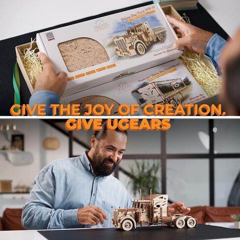 UGEARS Truck DIY Kit – Heavy Boy Truck Model Miniature Plywood DIY Model – Unique and Interesting Present Idea – VM-03 Truck Model with Driver Cabin – Ecological Wooden Model in Kuwait
